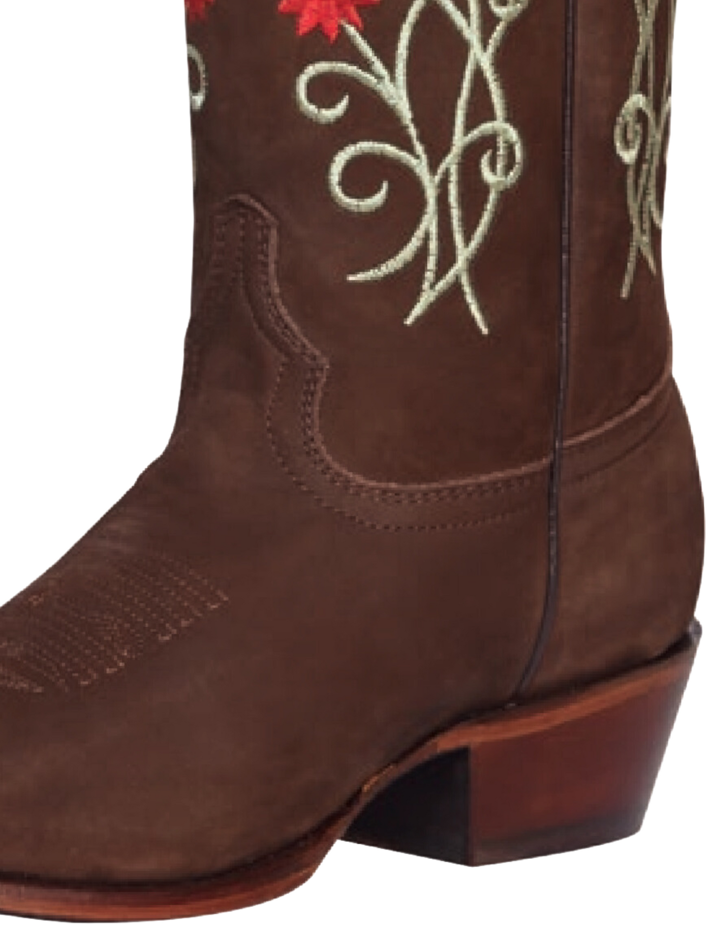 Retro Cowboy Boots with Nobuck Leather Flowers Embroidered Tube for Women 'El General' - ID: 41789
