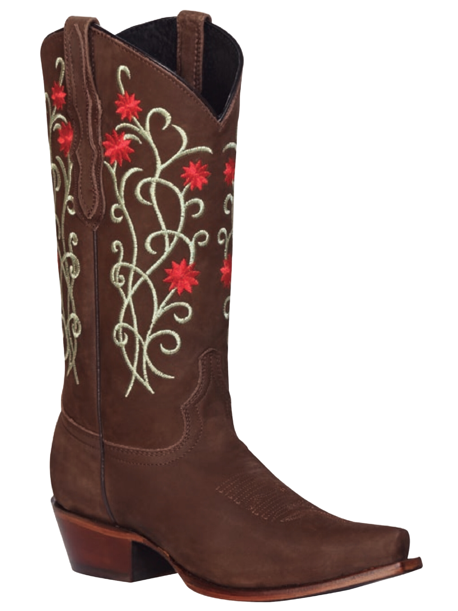 Botas Vaqueras Retro con Tubo Bordado de Flores de Piel Nobuck para Mujer 'El General' - ID: 41789 Cowgirl Boots El General 