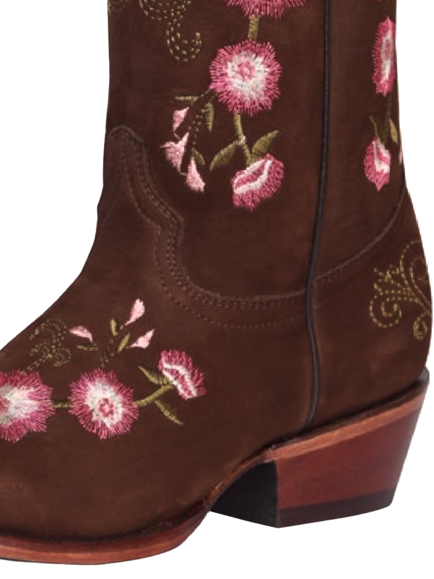 Rodeo Cowboy Boots with Nobuck Leather Flowers Embroidered Tube for Women 'El General' - ID: 41842