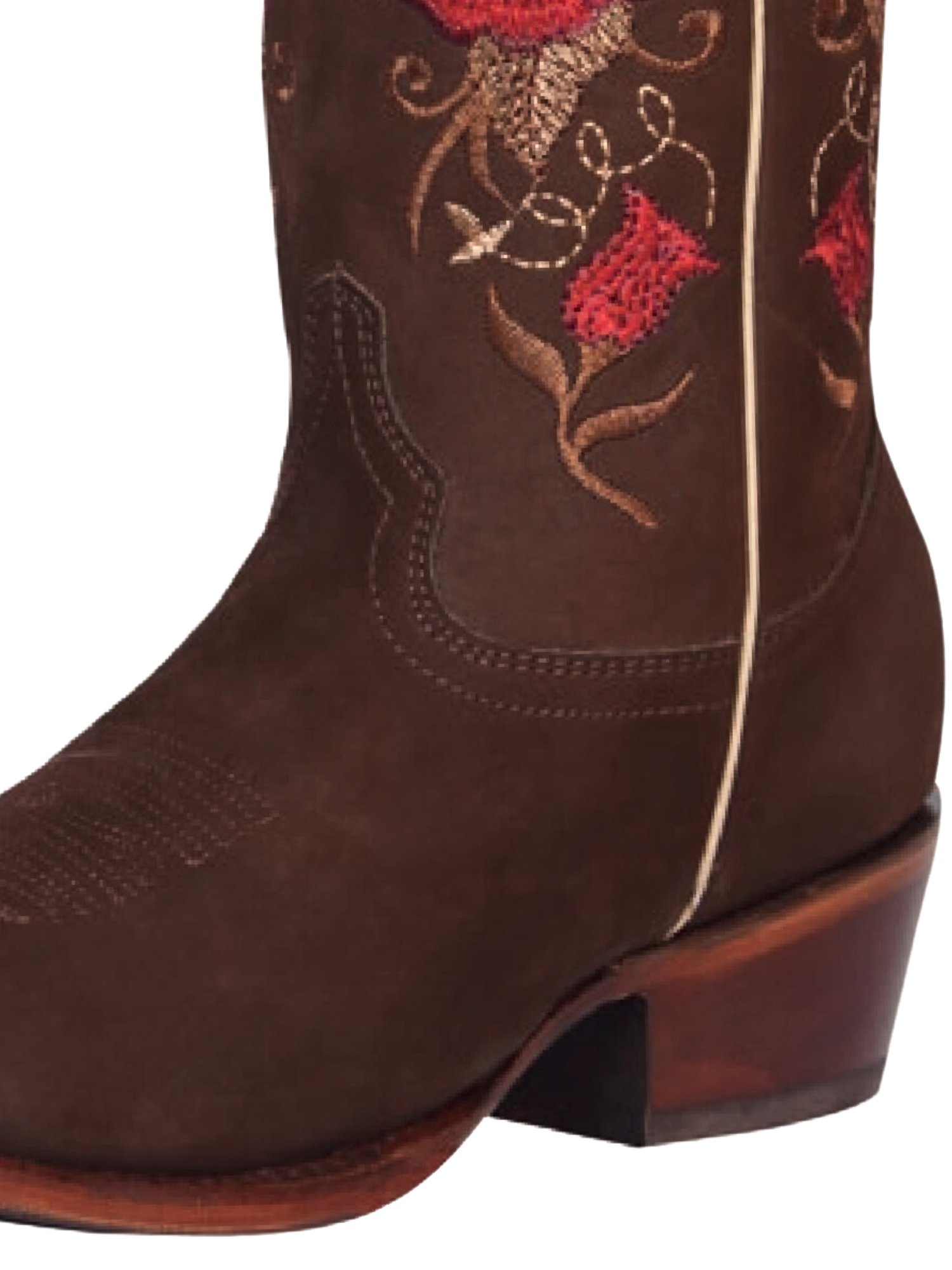 Botas Vaqueras Rodeo con Tubo Bordado de Flores de Piel Nobuck para Mujer 'El General' - ID: 42025 Cowgirl Boots El General 