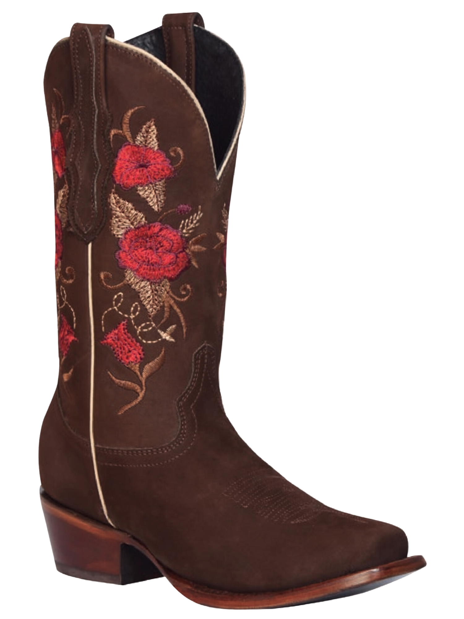 Botas Vaqueras Rodeo con Tubo Bordado de Flores de Piel Nobuck para Mujer 'El General' - ID: 42025 Cowgirl Boots El General 
