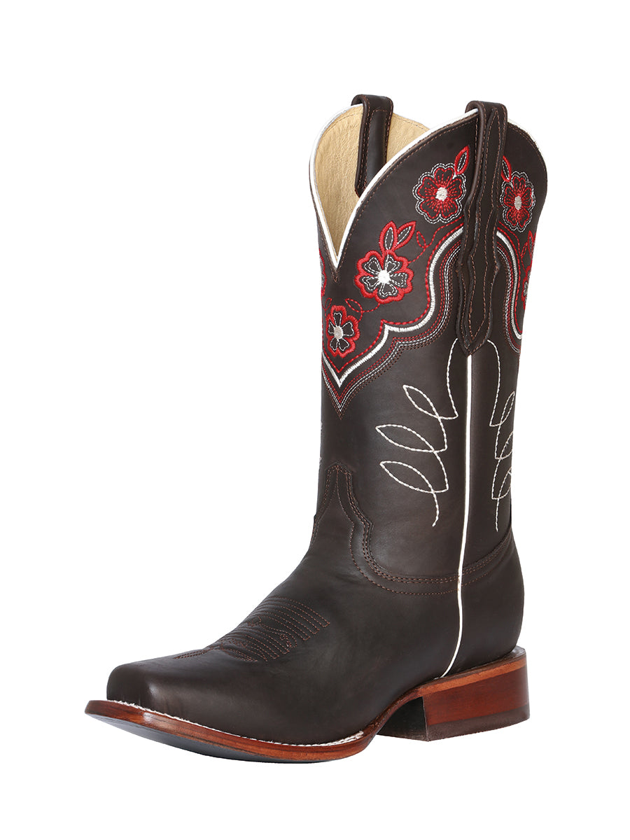 Rodeo Cowboy Boots with Embroidered Genuine Leather Flower Tube for Women 'El General' - ID: 42981