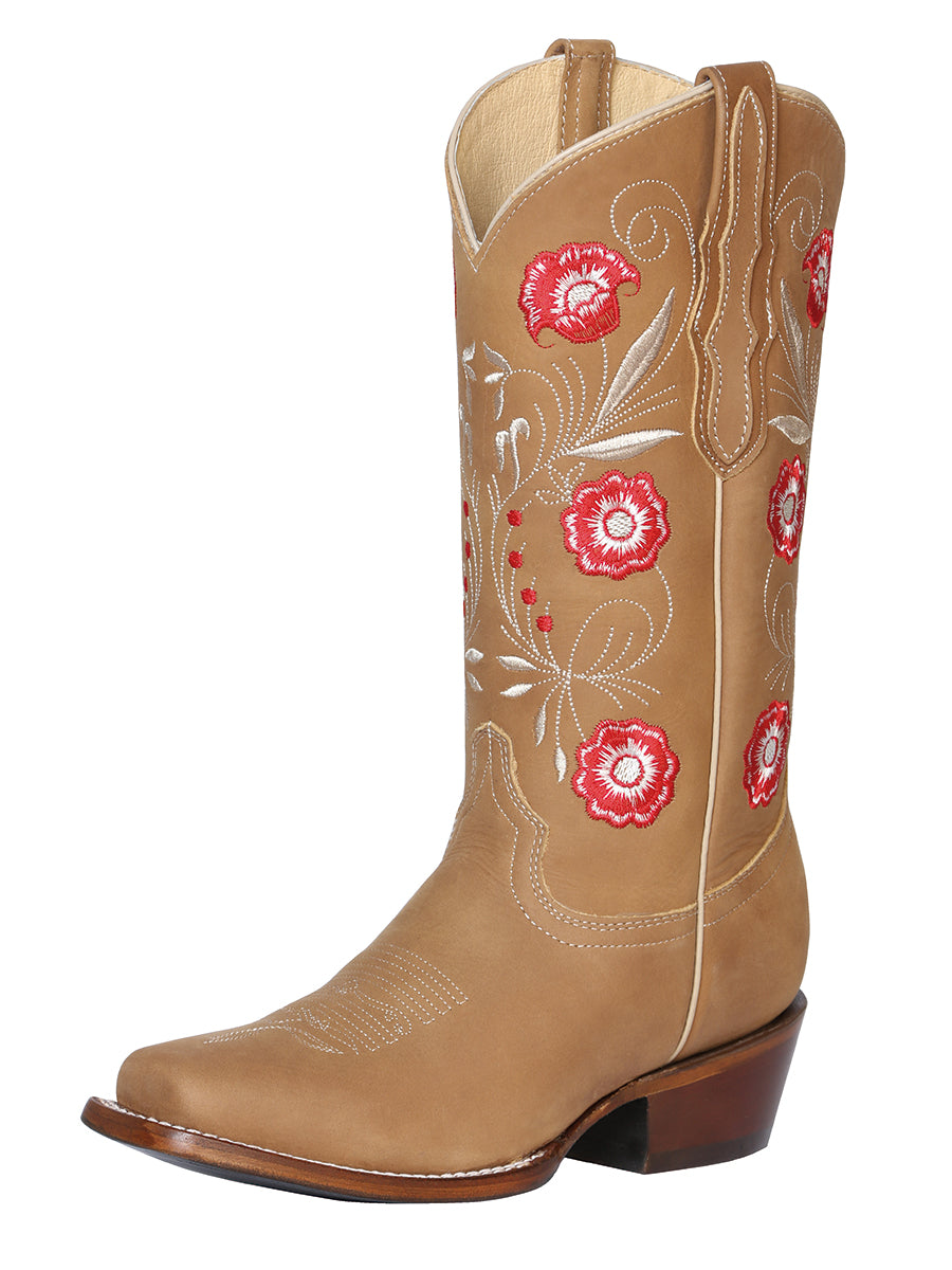 Rodeo Cowboy Boots with Embroidered Genuine Leather Flower Tube for Women 'El General' - ID: 42983