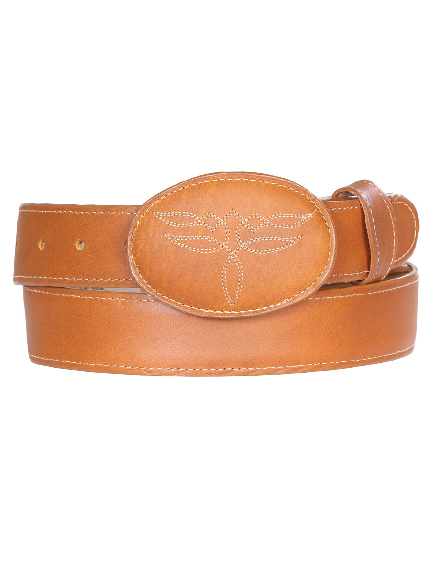 Genuine Leather Cowboy Belt for Men with Oval Buckle, 1 1/2" Width 'El General' - ID: 43187