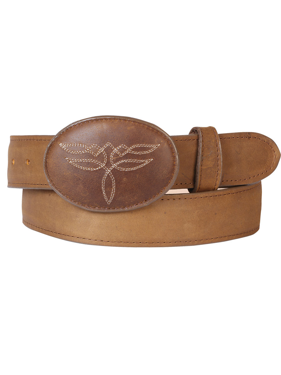 Men's Genuine Leather Denim Belt with Oval Buckle, 1 1/2" Width 'El General' - ID: 43189 El General Umber Genuine Leather Belts