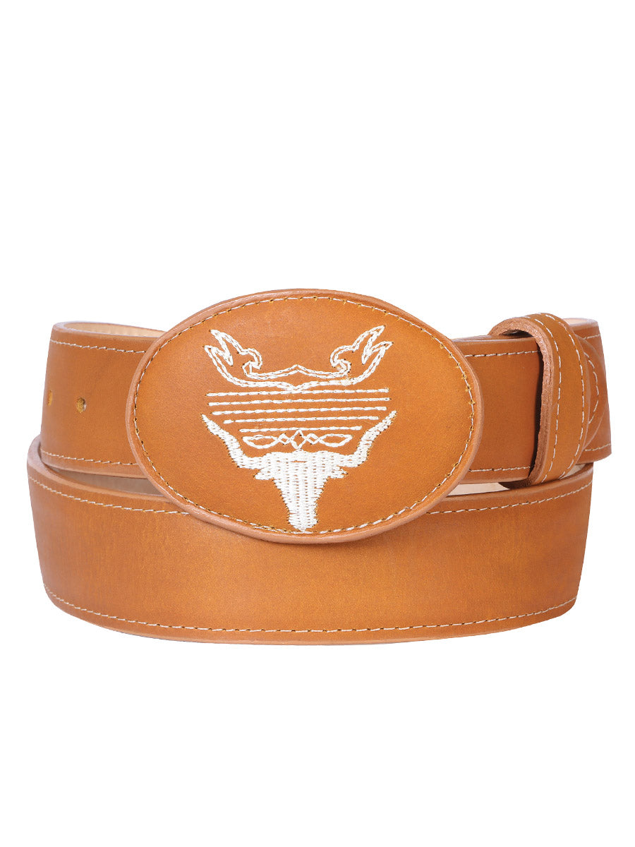 Genuine Leather Cowboy Belt for Men with Oval Buckle, 1 1/2" Width 'El General' - ID: 43207