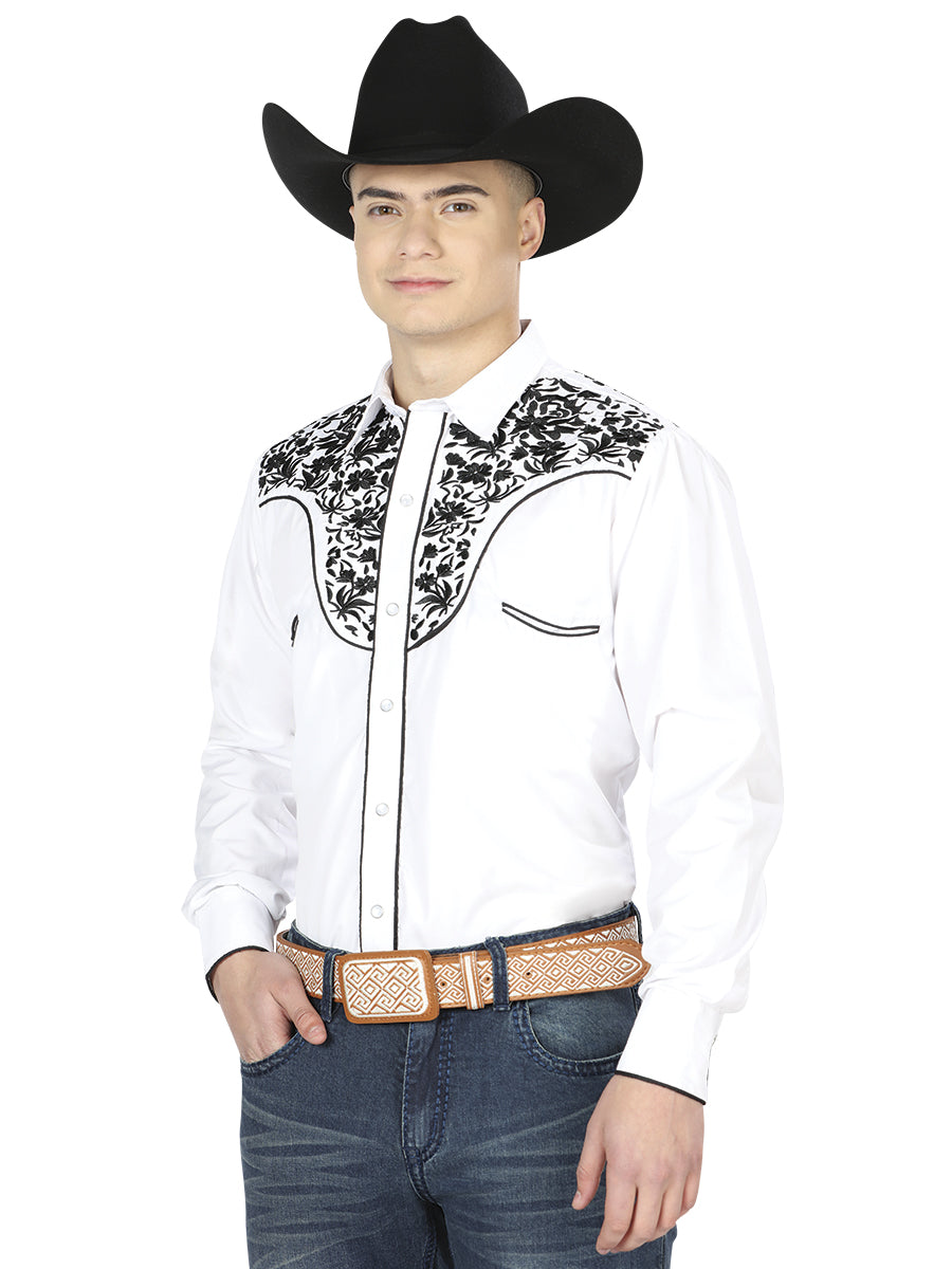 Camisa Vaquera Bordada Manga Larga Blanco para Hombre 'El Señor de los Cielos' - ID: 43300 Western Shirt El Señor de los Cielos White