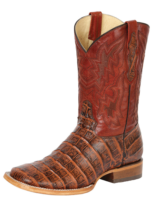 Botas Vaqueras Rodeo Imitacion de Caiman Belly Grabado en Piel Vacuno para Hombre '100 Años' - ID: 43630 Botas Caiman Print 100 Años Brandy