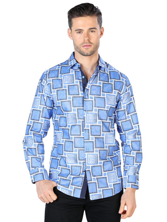 Blue Printed Long Sleeve Casual Shirt for Men 'The Lord of the Skies' - ID: 44004