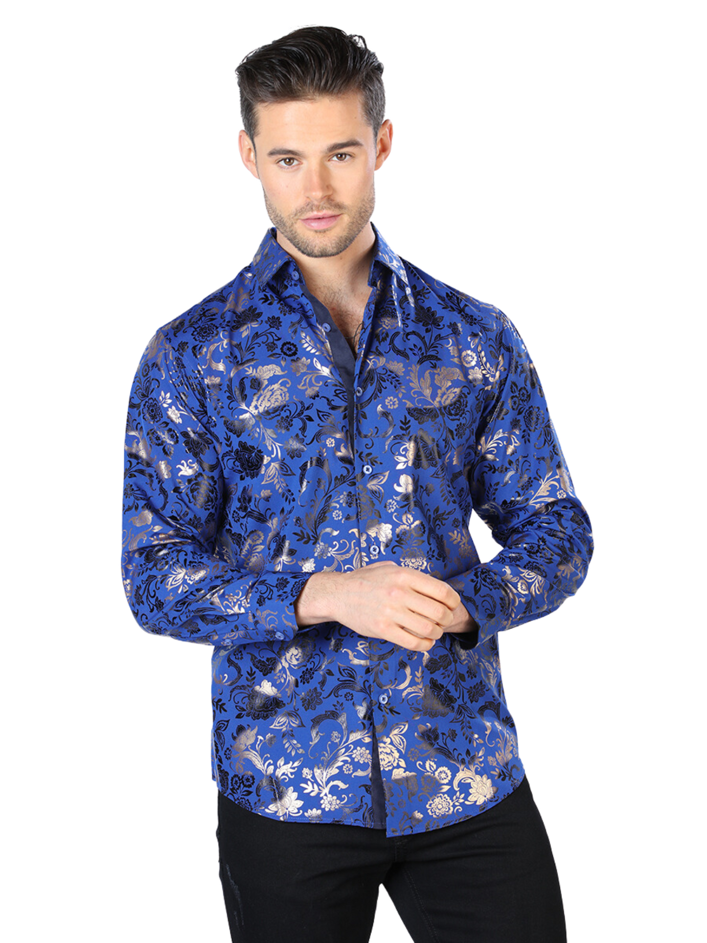 Blue/Gold Printed Long Sleeve Casual Shirt for Men 'The Lord of the Skies' - ID: 44029 Casual Shirt The Lord of the Skies Blue/Gold