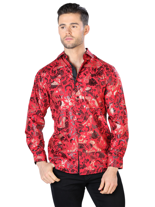 Red/Gold Printed Long Sleeve Casual Shirt for Men 'The Lord of the Skies' - ID: 44031 Casual Shirt The Lord of the Skies