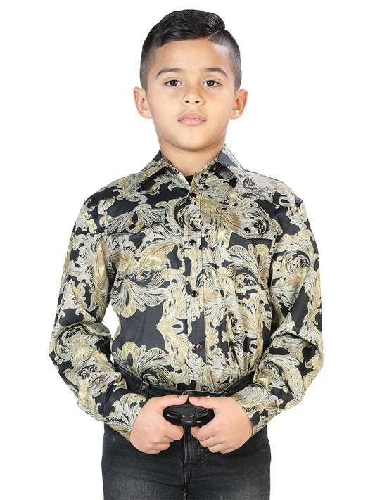 Black Printed Long Sleeve Denim Shirt for Children 'The Lord of the Skies' - ID: 44073