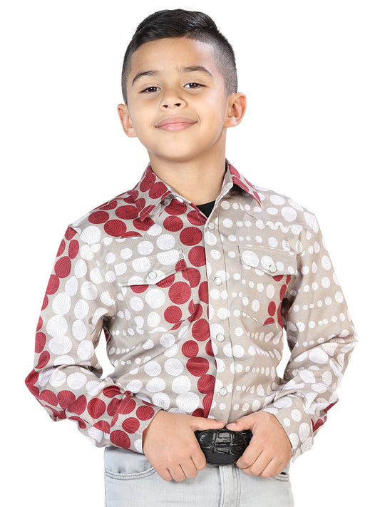 Brown Gray Printed Long Sleeve Denim Shirt for Children 'The Lord of the Skies' - ID: 44075