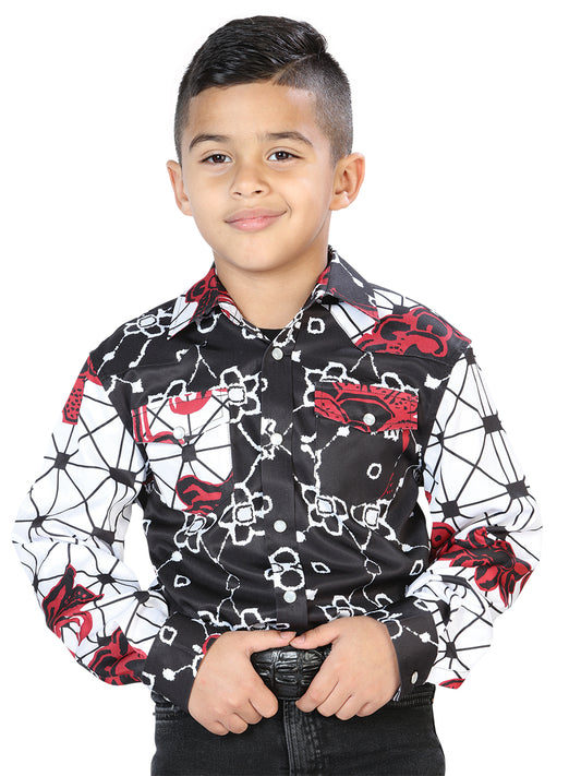 White / Black Printed Long Sleeve Denim Shirt for Children 'The Lord of the Skies' - ID: 44094