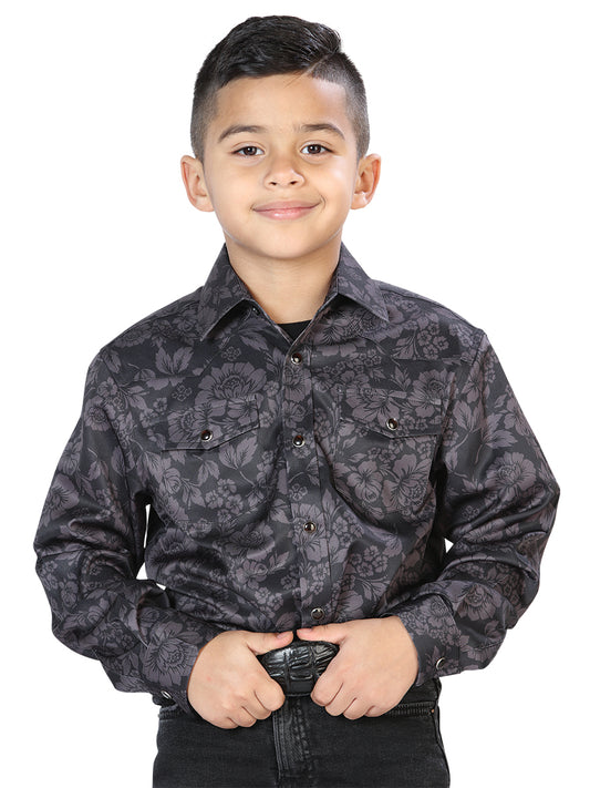 Black Printed Long Sleeve Denim Shirt for Children 'The Lord of the Skies' - ID: 44101