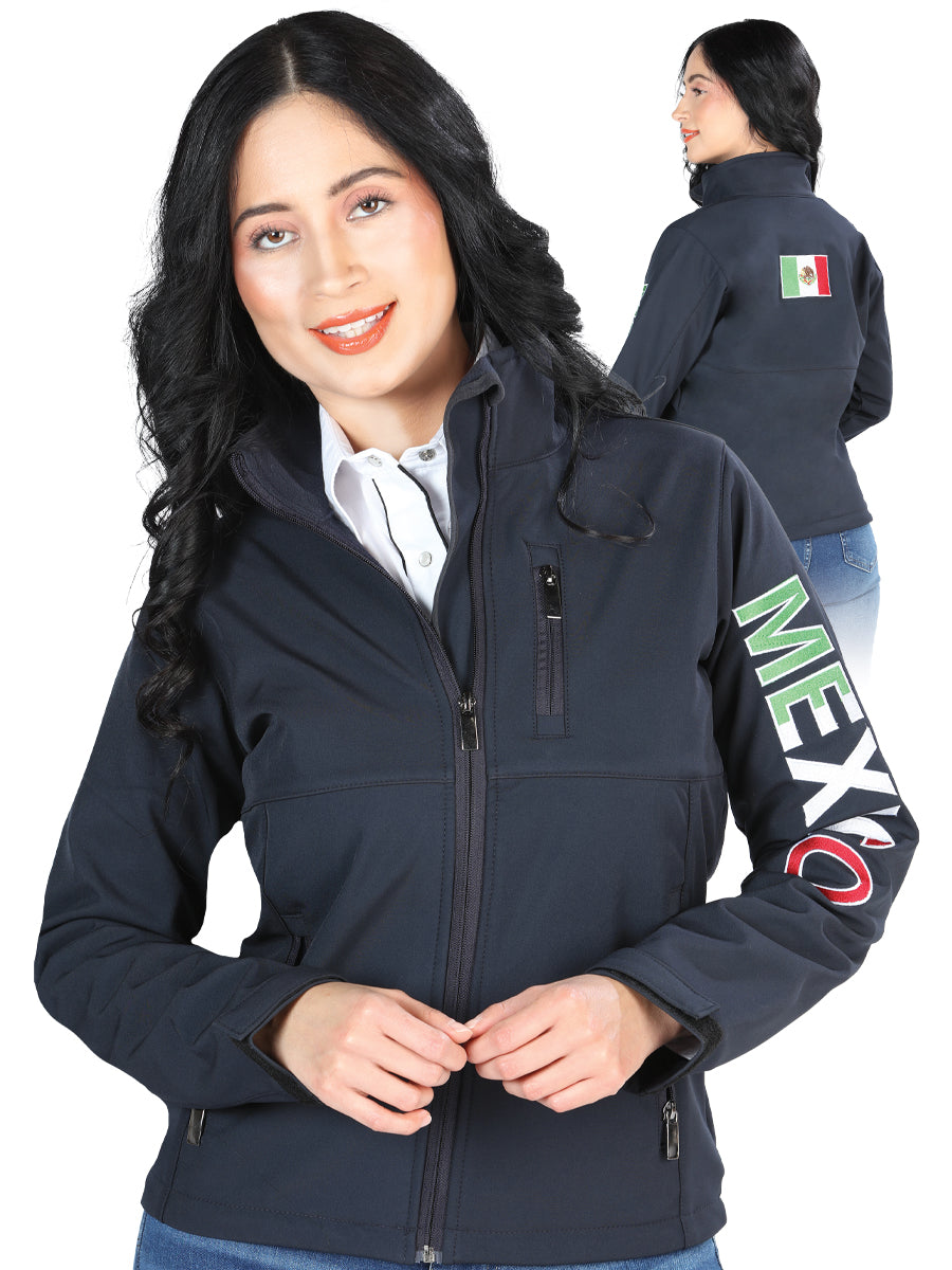 Navy Blue Mexican Flag Jacket for Women 'The Lord of the Skies' - ID: 44131