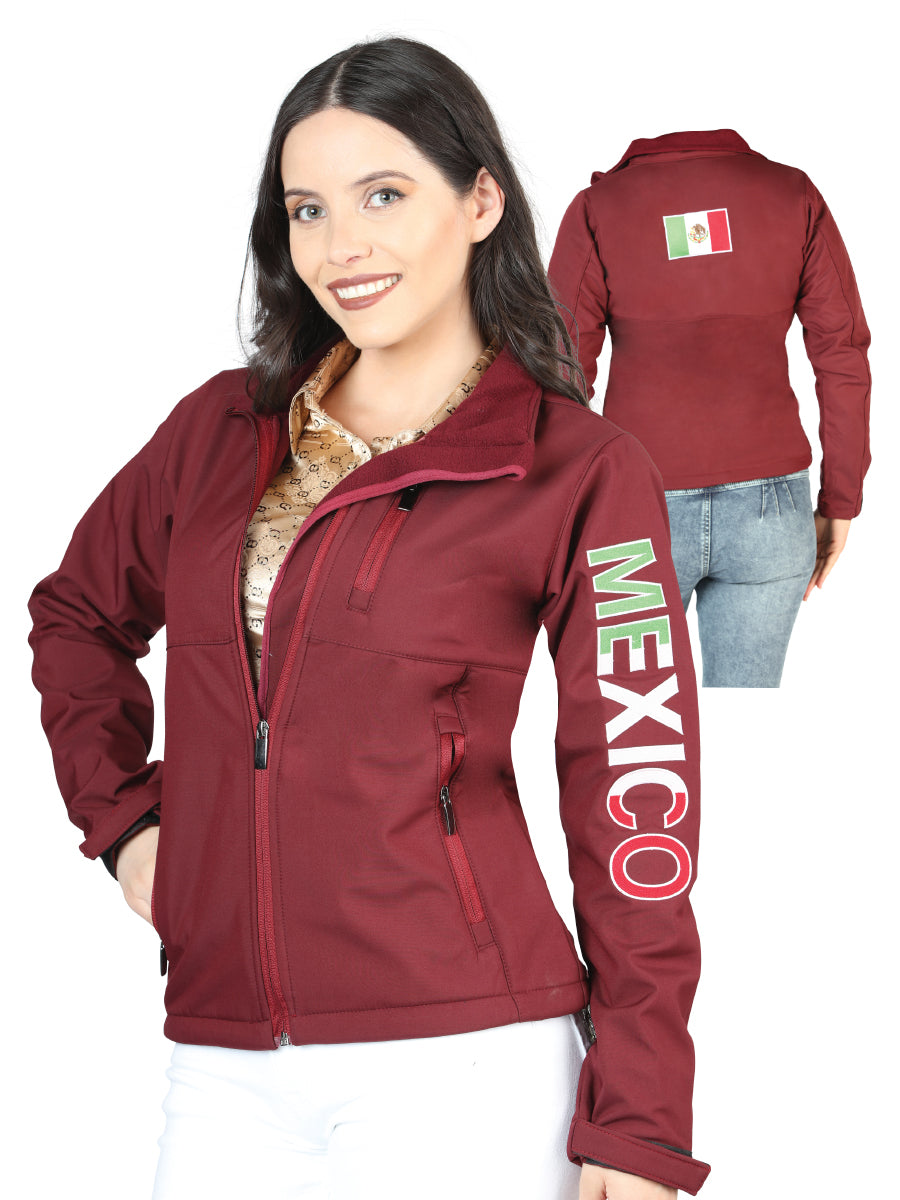 Burgandy Mexican Flag Jacket for Women 'El Señor de los Cielos' - ID: 44132 Jacket El Señor de los Cielos