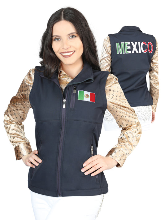 Navy Blue Mexican Flag Vest for Women 'El Señor de los Cielos' - ID: 44134 Vest El Señor de los Cielos Navy Blue