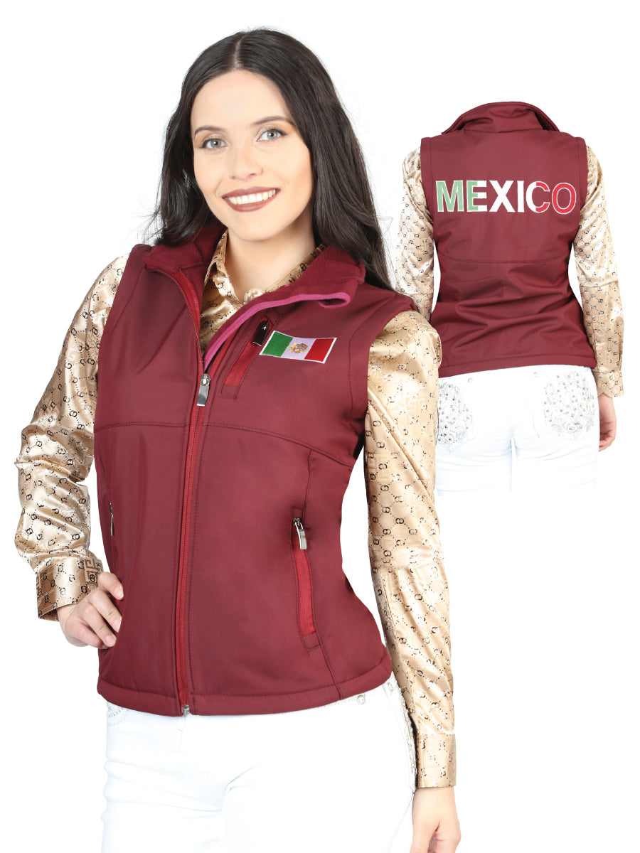 Burgandy Mexican Flag Vest for Women 'El Señor de los Cielos' - ID: 44135 Vest El Señor de los Cielos