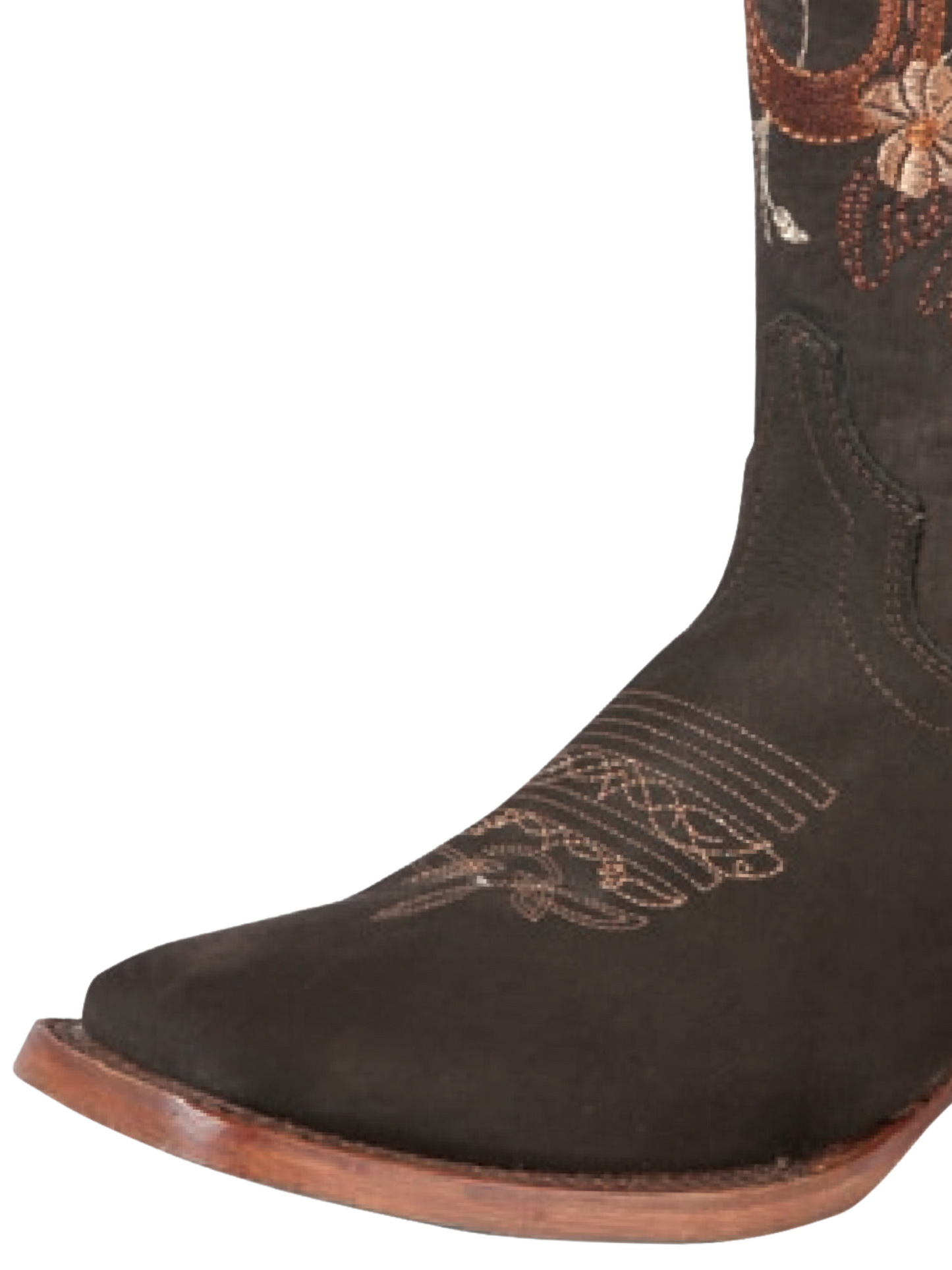 Rodeo Cowboy Boots with Nubuck Leather Flower Embroidery for Women 'El General' - ID: 44168