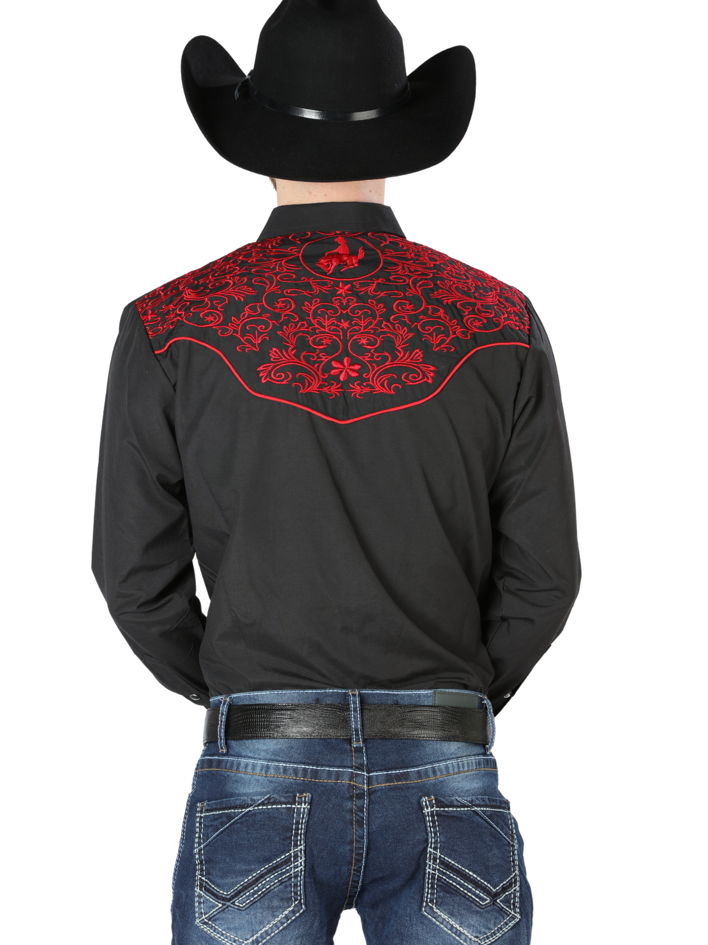 Black Long Sleeve Embroidered Denim Shirt for Men 'El Señor de los Cielos' - ID: 44187 Western Shirt El Señor de los Cielos