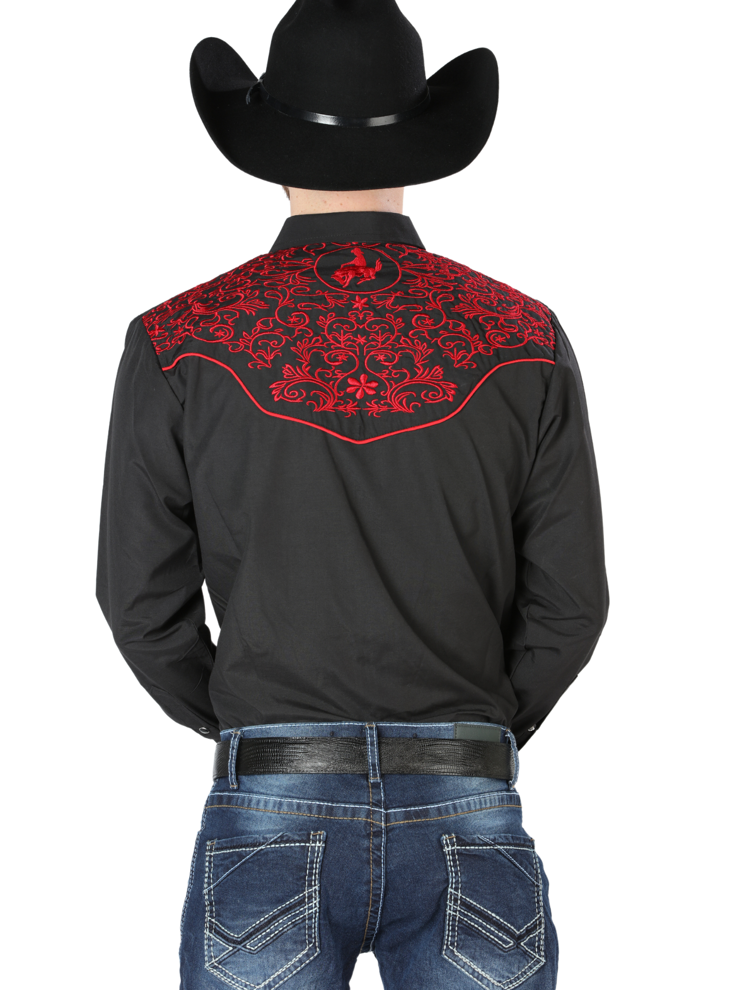 Camisa Vaquera Bordada Manga Larga Negro para Hombre 'El Señor de los Cielos' - ID: 44187 Western Shirt El Señor de los Cielos 