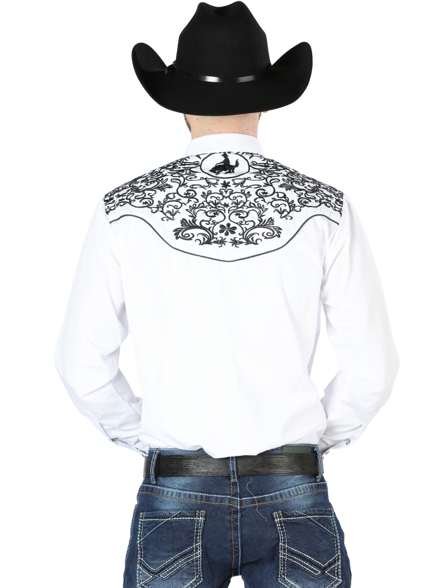 Camisa Vaquera Bordada Manga Larga Blanco para Hombre 'El Señor de los Cielos' - ID: 44188 Western Shirt El Señor de los Cielos 