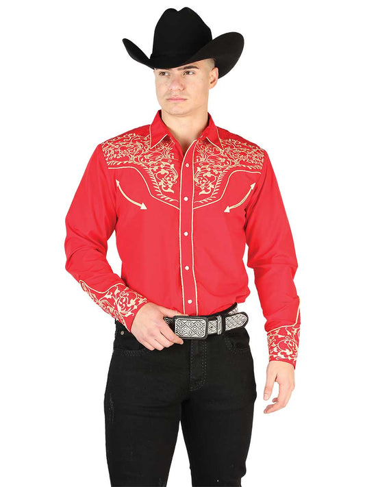 Camisa Vaquera Bordada Manga Larga Rojo para Hombre 'El Señor de los Cielos' - ID: 44197 Western Shirt El Señor de los Cielos Red