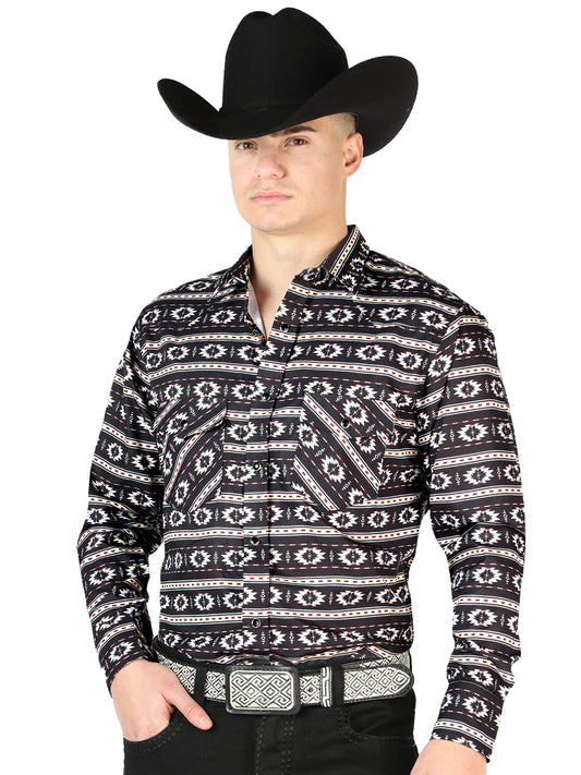 Camisa Vaquera Manga Larga Estampada Gris para Hombre 'El Señor de los Cielos' - ID: 44209 Western Shirt El Señor de los Cielos Gray