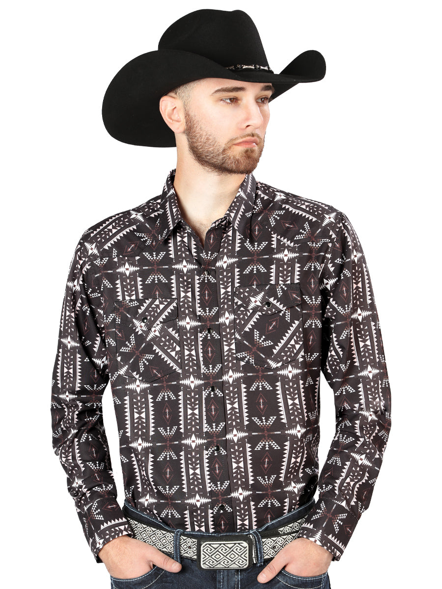Camisa Vaquera Manga Larga Estampada Negro para Hombre 'El Señor de los Cielos' - ID: 44220 Western Shirt El Señor de los Cielos Black