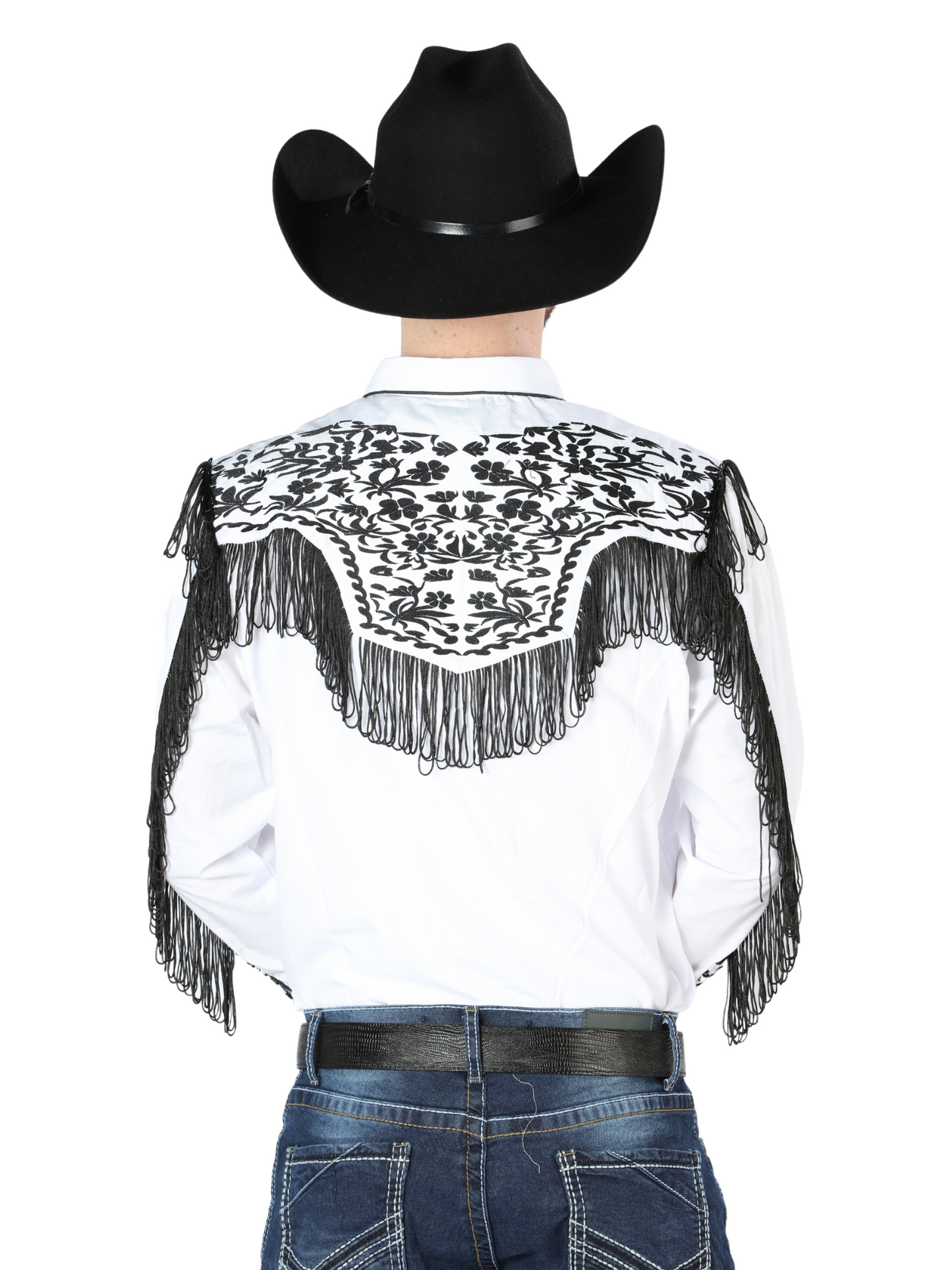 White Long Sleeve Embroidered Denim Shirt for Men 'El Señor de los Cielos' - ID: 44223 Western Shirt El Señor de los Cielos