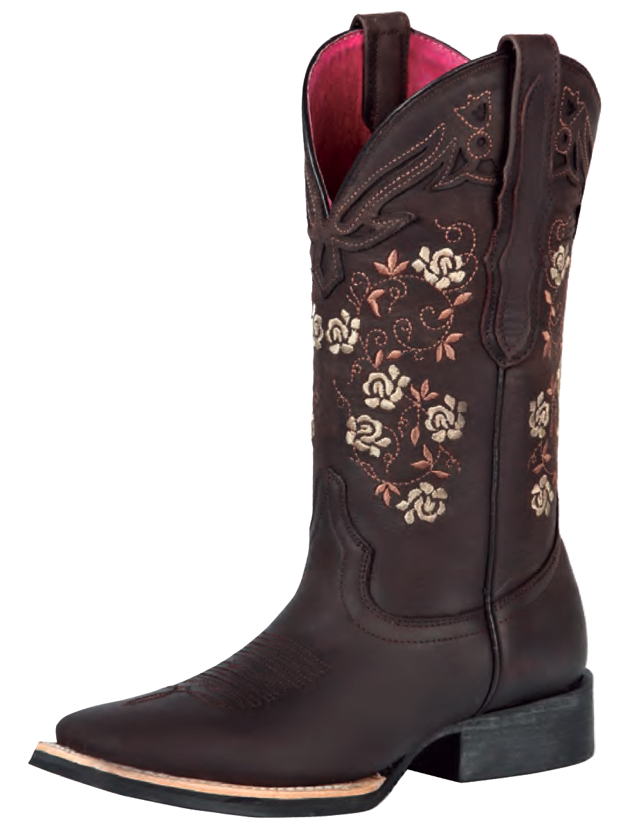Rodeo Cowboy Boots with Embroidered Genuine Leather Flower Tube for Women 'El General' - ID: 44635