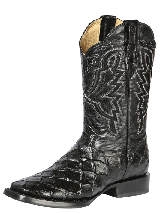 Rodeo Cowboy Boots Imitation of Monster Fish Engraved in Cowhide Leather for Men 'El General' - ID: 44663 Cowboy Boots El General Black