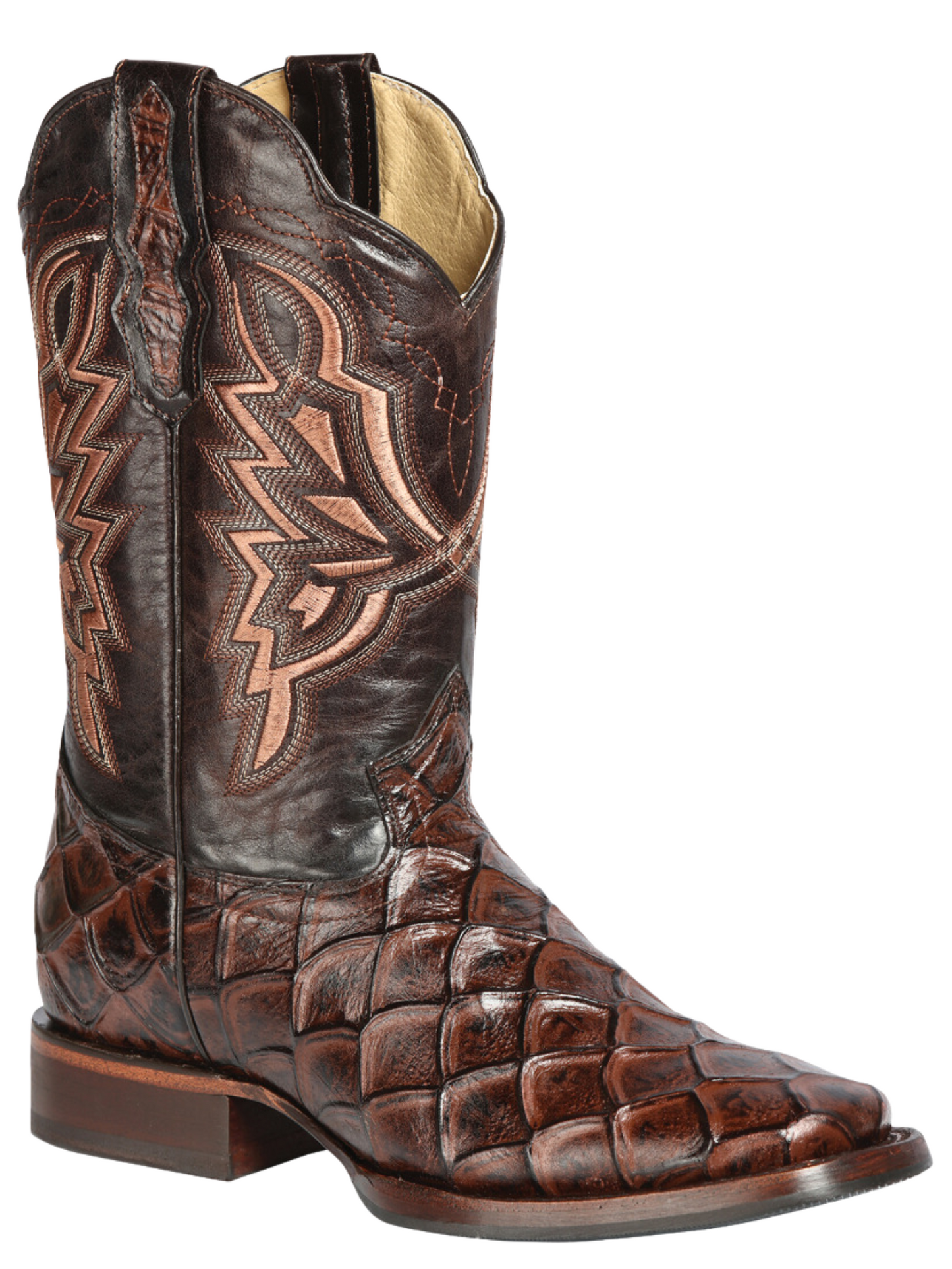 Rodeo Cowboy Boots Imitation of Monster Fish Engraved in Cowhide Leather for Men 'El General' - ID: 44664 Cowboy Boots El General