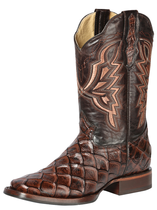 Rodeo Cowboy Boots Imitation of Monster Fish Engraved in Cowhide Leather for Men 'El General' - ID: 44664 Cowboy Boots El General Cafe