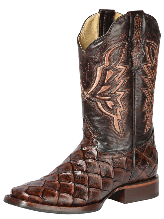 Monster Fish Printed Leather Cowboy Boots for Men Don Max Western