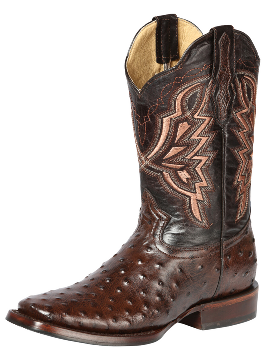 Rodeo Cowboy Boots Imitation Ostrich Engraved in Cowhide Leather for Men 'El General' - ID: 44665 Cowboy Boots El General Cafe