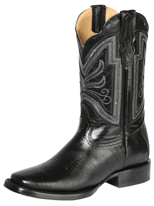 Rodeo Cowboy Boots Imitation of Lizard Engraved in Cowhide Leather for Men 'El General' - ID: 44666 Cowboy Boots El General Black