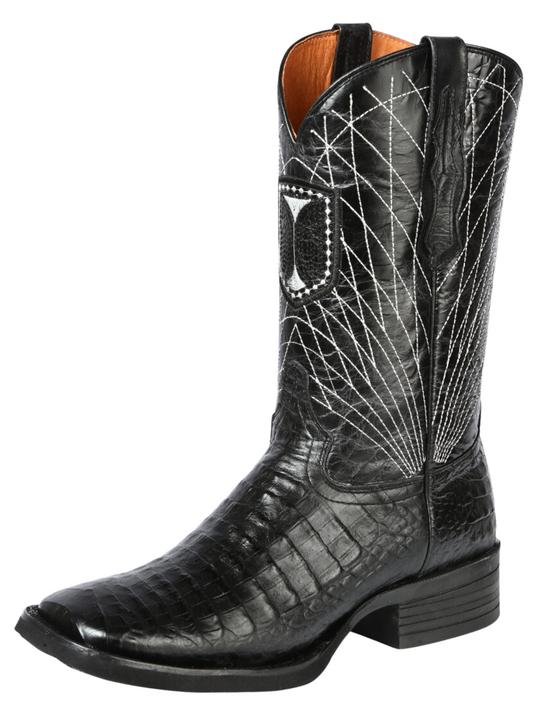 Rodeo Cowboy Boots Imitation of Caiman Belly Engraved in Cowhide Leather for Men 'El General' - ID: 44671 Cowboy Boots El General Black