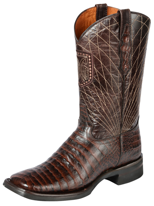 Rodeo Cowboy Boots Imitation of Caiman Belly Engraved in Cowhide Leather for Men 'El General' - ID: 44672 Cowboy Boots El General Cafe