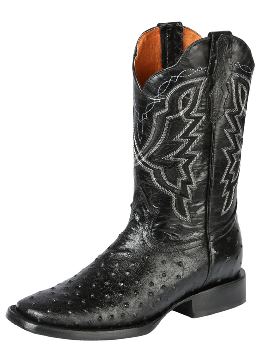 Rodeo Cowboy Boots Imitation Ostrich Engraved in Cowhide Leather for Men 'El General' - ID: 44673 Cowboy Boots El General Black