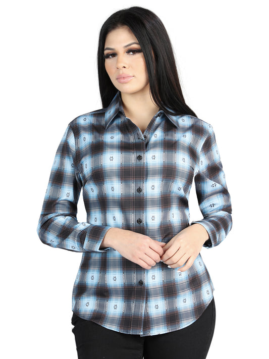 Camisa Vaquera Manga Larga Estampada Cuadros Azul/Negro para Mujer 'El Señor de los Cielos' - ID: 44719 Camisas de Cuadros El Señor de los Cielos Blue/Black