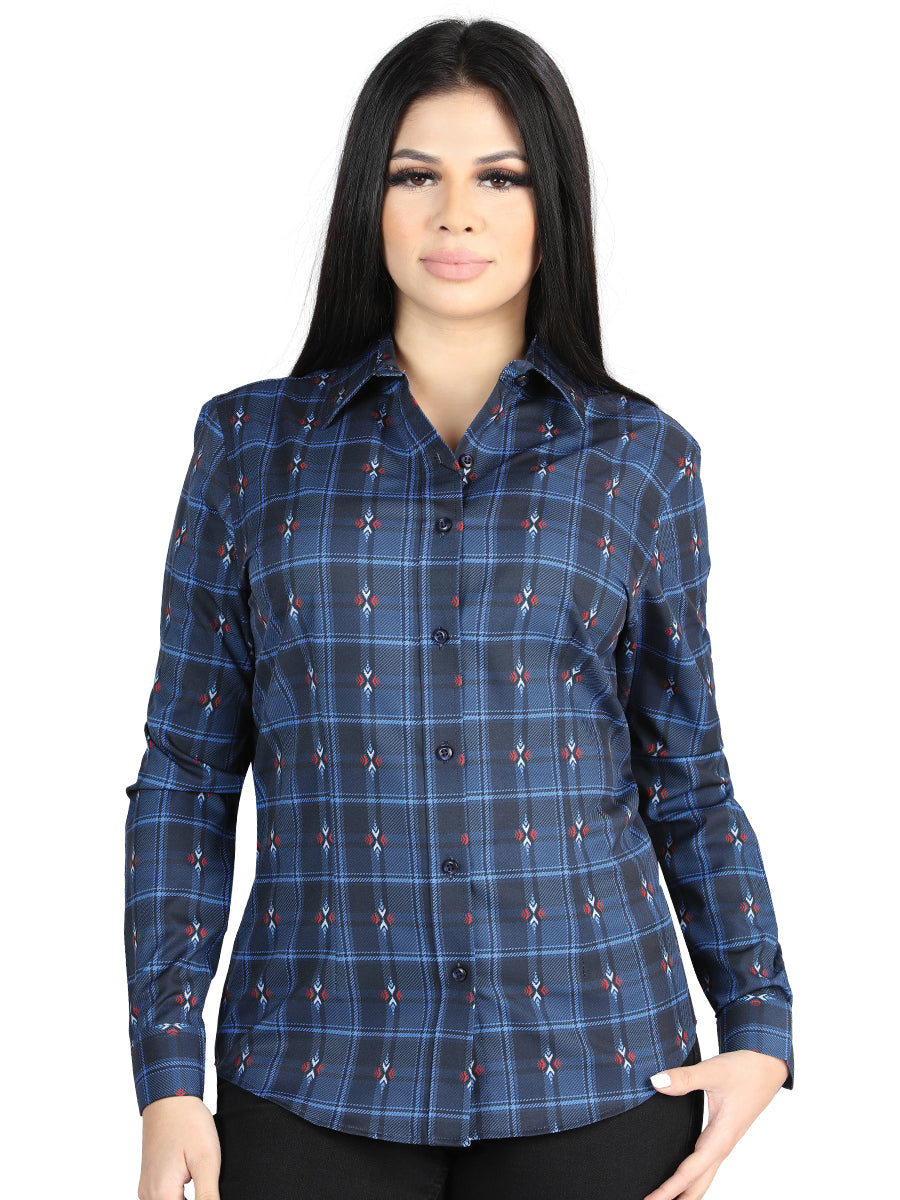 Camisa Vaquera Manga Larga Estampada Cuadros Negro/Azul para Mujer 'El Señor de los Cielos' - ID: 44721 Camisas de Cuadros El Señor de los Cielos Black/Blue