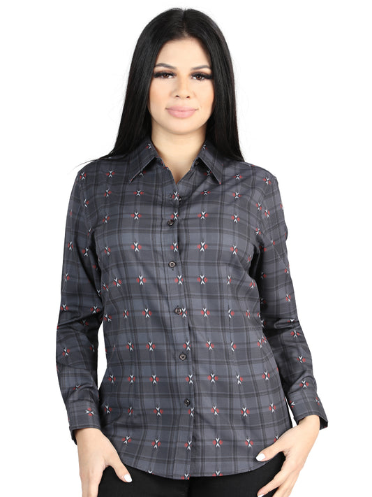 Camisa Vaquera Manga Larga Estampada Cuadros Gris/Cafe para Mujer 'El Señor de los Cielos' - ID: 44725 Camisas de Cuadros El Señor de los Cielos Gray/Brown