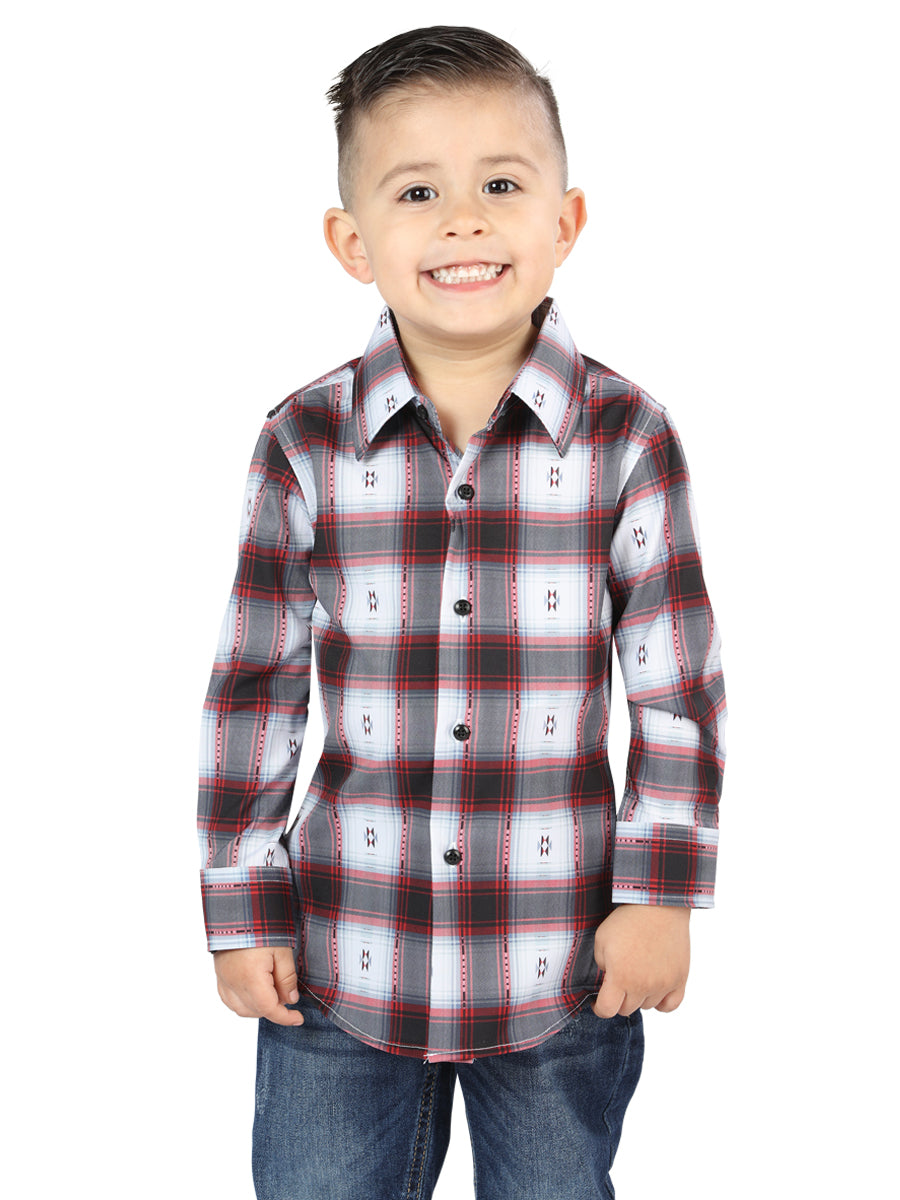 Camisa Vaquera Manga Larga Estampada Cuadros Negro/Rojo para Niños 'El Señor de los Cielos' - ID: 44735 Camisas de Cuadros El Señor de los Cielos Black/Red