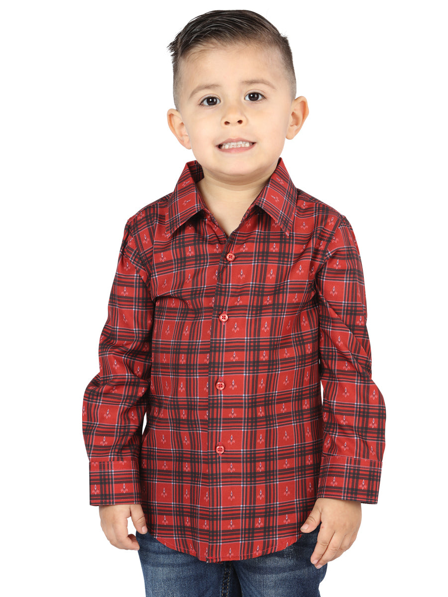Red Plaid Printed Long Sleeve Denim Shirt for Children 'El Señor de los Cielos' - ID: 44739 El Señor de los Cielos Red Plaid Shirts