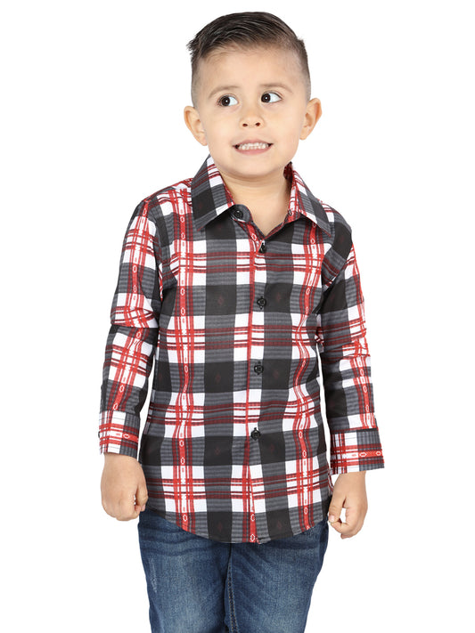 Camisa Vaquera Manga Larga Estampada Cuadros Blanco/Rojo para Niños 'El Señor de los Cielos' - ID: 44741 Camisas de Cuadros El Señor de los Cielos White/Red