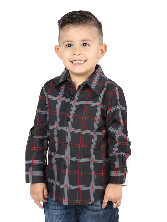 Camisa Vaquera Manga Larga Estampada Cuadros Negro/Gris para Niños 'El Señor de los Cielos' - ID: 44743 Camisas de Cuadros El Señor de los Cielos Black/Gray