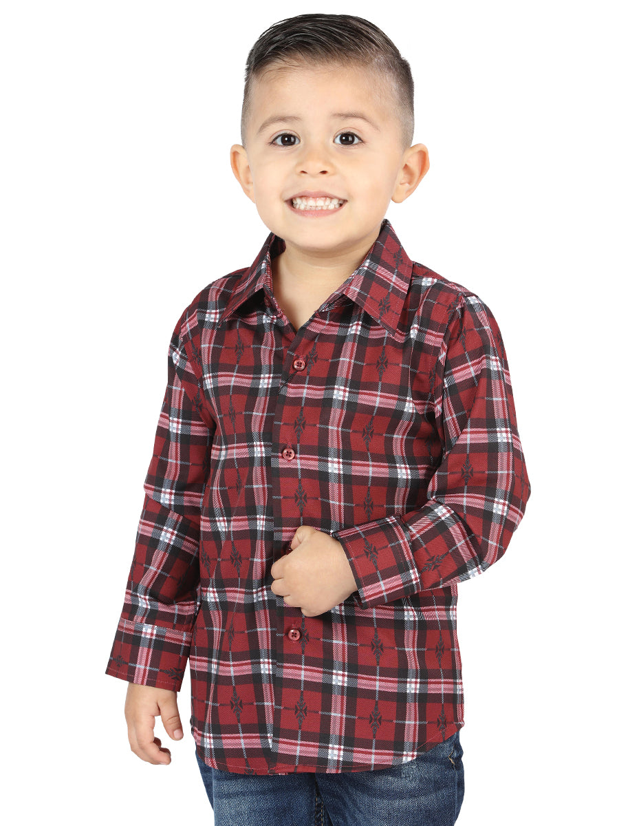 Camisa Vaquera Manga Larga Estampada Cuadros Rojo para Niños 'El Señor de los Cielos' - ID: 44744 Camisas de Cuadros El Señor de los Cielos Red