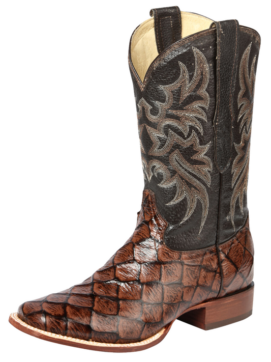 Botas Vaqueras Rodeo Imitacion de Monster Fish Grabado en Piel Vacuno para Hombre 'El Señor de los Cielos' - ID: 44931 Botas Caiman Print El Señor de los Cielos Brown